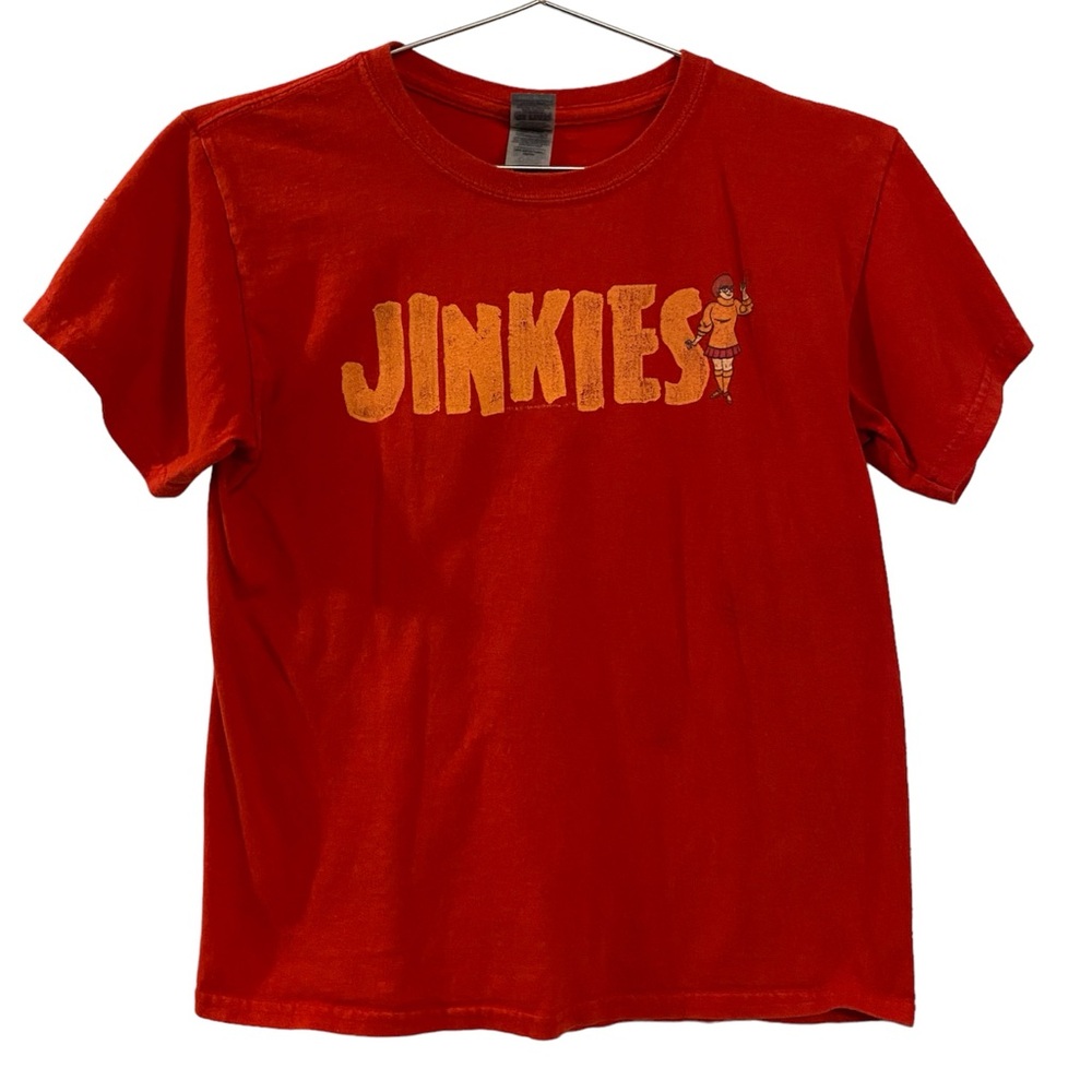 Vintage Gildan Scooby Doo Velma Jinkies Cartoon Network Red & Orange Graphic Tee